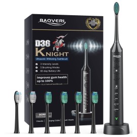 BAOVERI Sonic Electric Toothbrush for Adults and Kids - Wireless Rechargeable Toothbrush, 6 Brush Heads - 5 Brushing Modes with 3 Intensities - 42000 VPM Motor - Charge Lasts Up to 60 Days