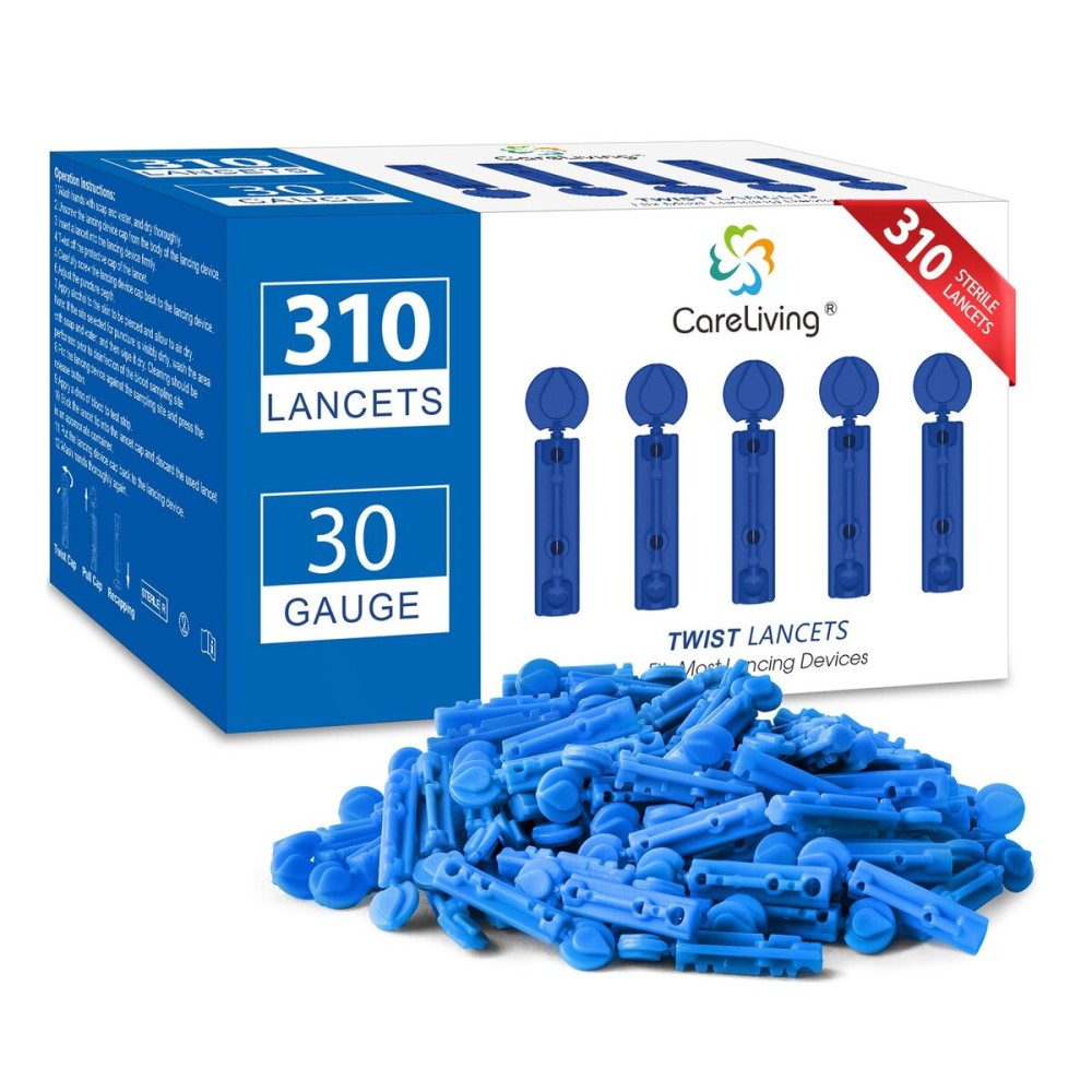 CareLiving Lancets for Diabetes - 30 Gauge Diabetic Lancets for Blood and Glucose Testing - Fits Most Lancing Devices - 310 Count (Blue)