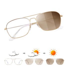 JM Aviator Photochromic Sunglasses, Square Blue Light Blocking Computer Glasses Gold