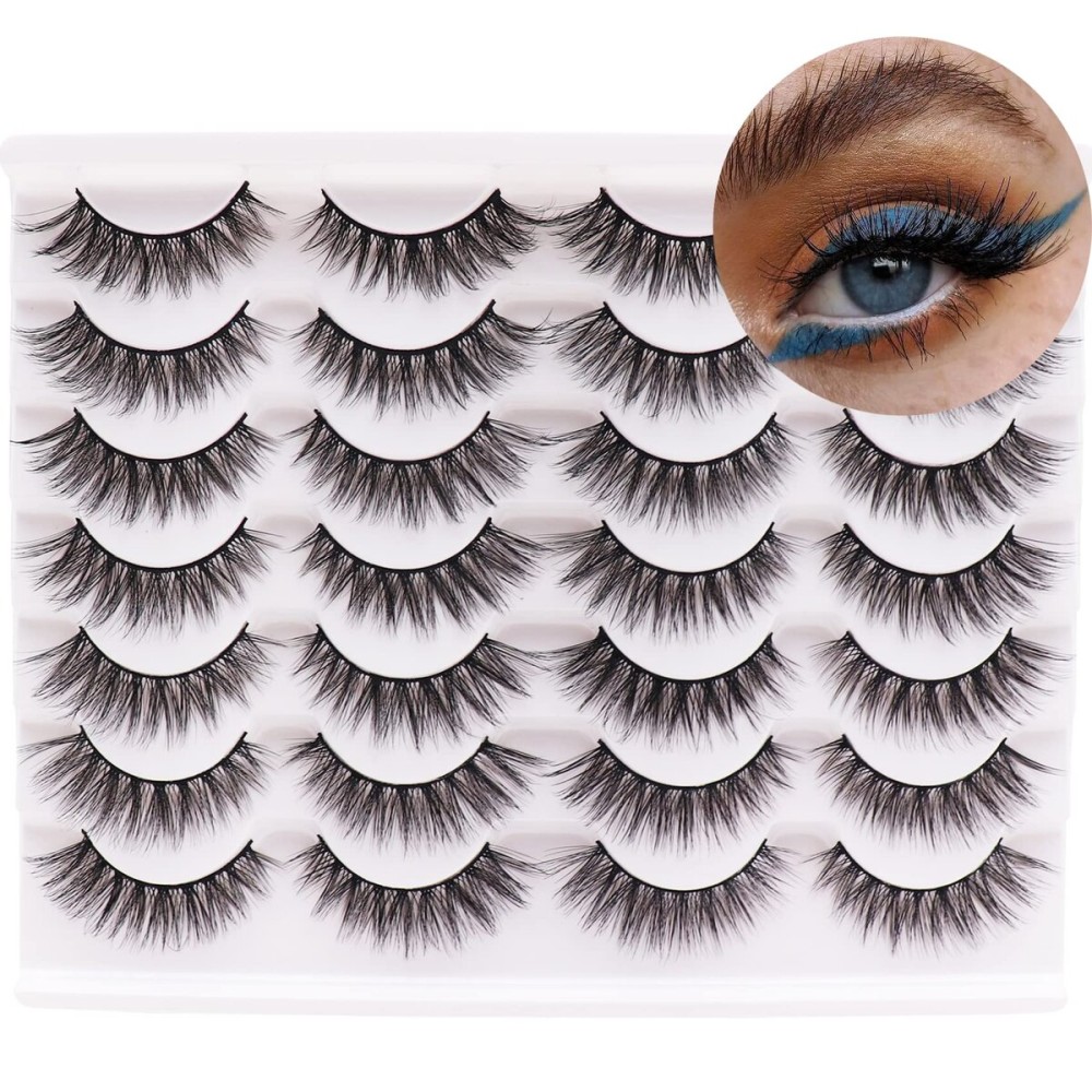 Losha Eyelashes Natural Look Faux Mink Lashes Pack Handmade Wispy False Eyelashes 14 Pairs Cat Eye Lashes (Y52)