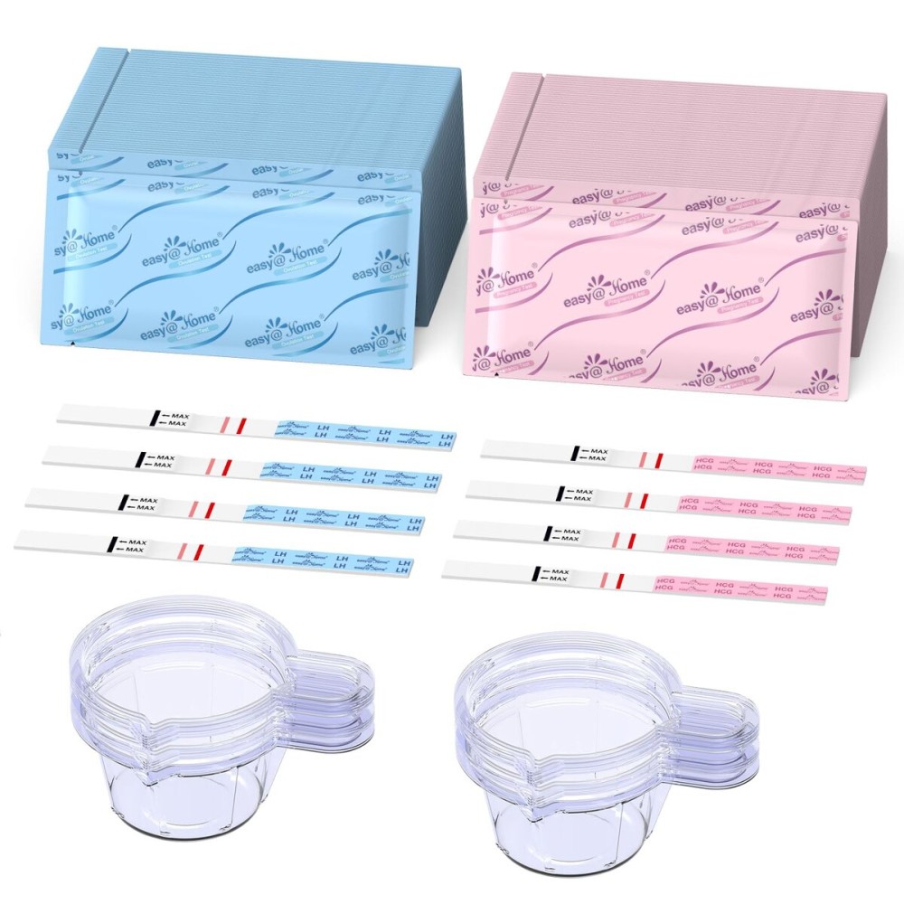 EasyHome Ovulation & Pregnancy Test Strips Kit: 25 Ovulation Tests 10 Pregnancy Tests & 35 Large Urine Cups - Powered by Premom Ovulation APP | 25LH + 10HCG + 35 Urine Cups