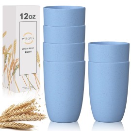Wheat Straw Cups 6 PCS Good Alternative to Plastic Reusable Cups 12 oz Unbreakable Drinking Cup Reusable Dishwasher Safe Water Plastic Glasses Light Blue