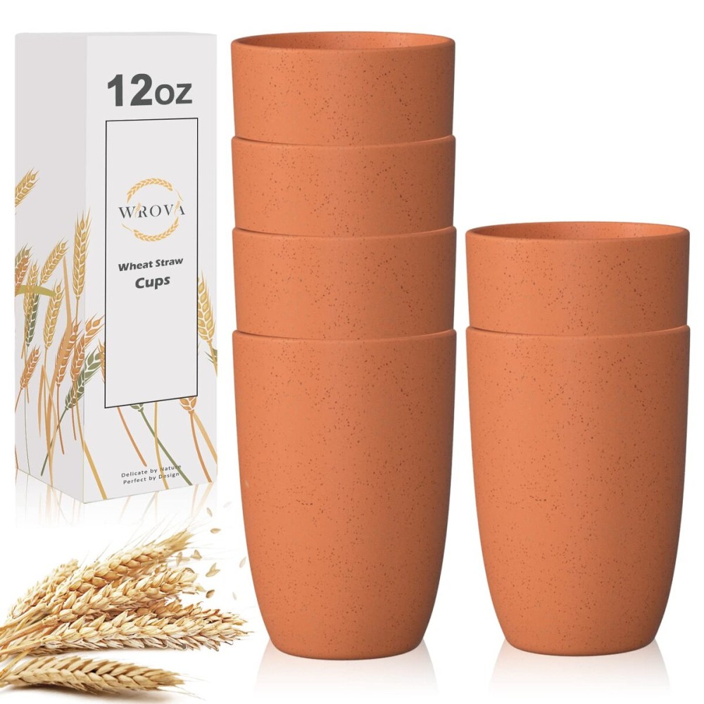 Wheat Straw Cups 6 PCS Good Alternative to Plastic Reusable Cups 12 oz Unbreakable Drinking Cup Reusable Dishwasher Safe Water Plastic Glasses Orange