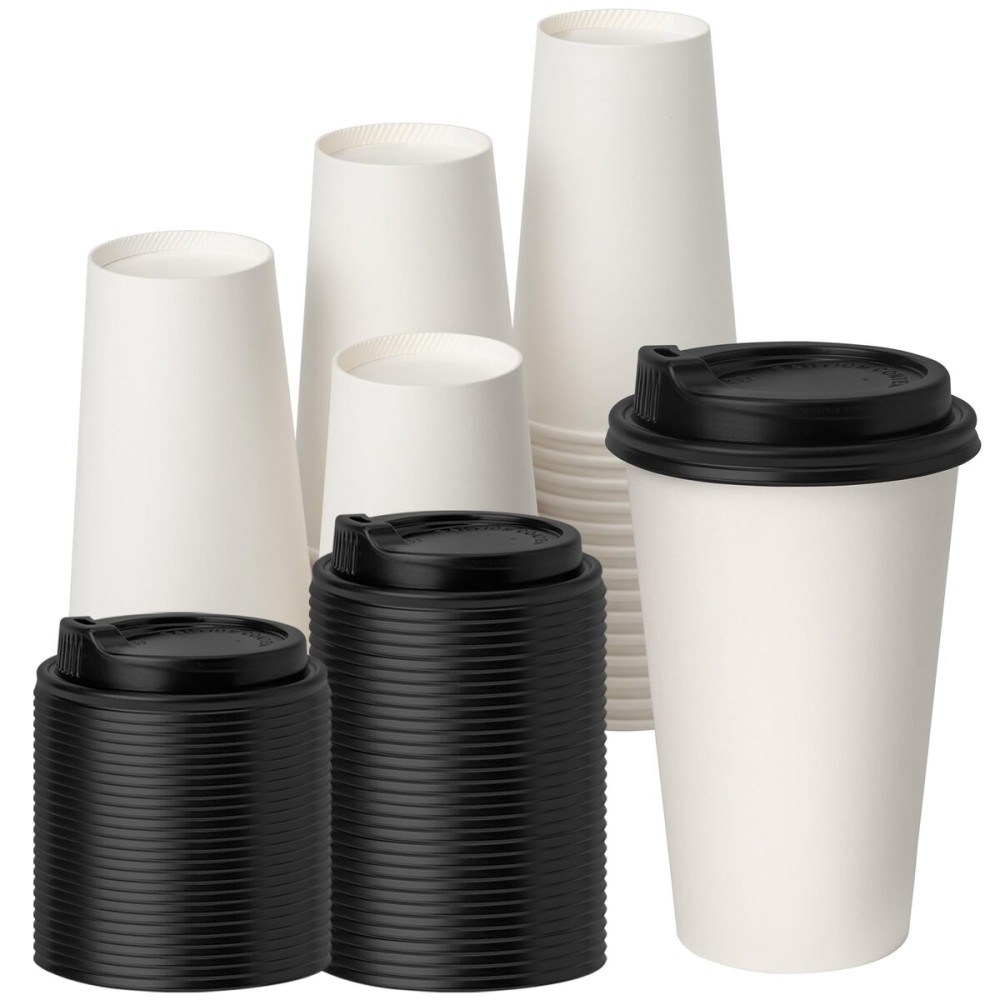 YEEHAW 100 Pack 16 oz Disposable Coffee Cups with Lids, Heat & Leak-proof Paper Cups, to Go Coffee Cups for Hot & Cold Beverage