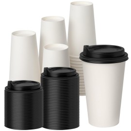 YEEHAW 100 Pack 16 oz Disposable Coffee Cups with Lids, Heat & Leak-proof Paper Cups, to Go Coffee Cups for Hot & Cold Beverage