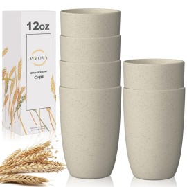 Wrova Wheat Straw Cups 6 PCS Good Alternative to Plastic Reusable Cups 12 oz Unbreakable Drinking Cup Reusable Dishwasher Safe Water Plastic Glasses Beige