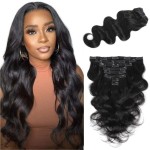 LUMIERE Body Wave Clip In Hair Extensions - Glueless Hair Extensions For Black Women 120g Grade 10A Brazilian Remy Hair Wear and Go 8Pcs With 20Clips Double Wefts Thick and Soft 18 Inch
