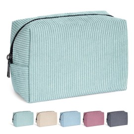 MAANGE Small Makeup Bag For Purse, Travel Cosmetic Bag Makeup Pouch Corduroy Portable Versatile Zipper Pouch For Women (GREEN)