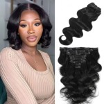 LUMIERE Clip In Hair Extensions Real Human Hair - 8Pcs With 20Clips 120G Body Wave Clip Ins Hair Extensions Unprocessed Grade 10A Brazilian Remy Hair Double Wefts Thick and Soft 10 Inch