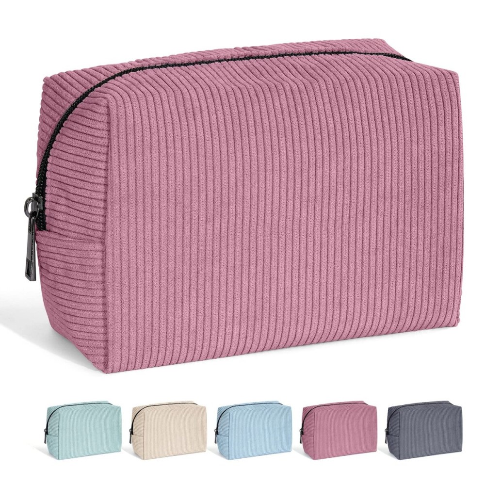 MAANGE Cosmetic Bags for Women Small Makeup Bag for Purse Corduroy Makeup Pouch Travel Makeup Bag with Metal Zipper Make Up Bag for Travelling(PINK)