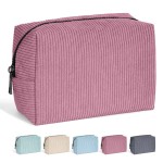 MAANGE Cosmetic Bags for Women Small Makeup Bag for Purse Corduroy Makeup Pouch Travel Makeup Bag with Metal Zipper Make Up Bag for Travelling(PINK)