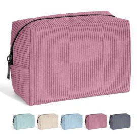 MAANGE Cosmetic Bags for Women Small Makeup Bag for Purse Corduroy Makeup Pouch Travel Makeup Bag with Metal Zipper Make Up Bag for Travelling(PINK)