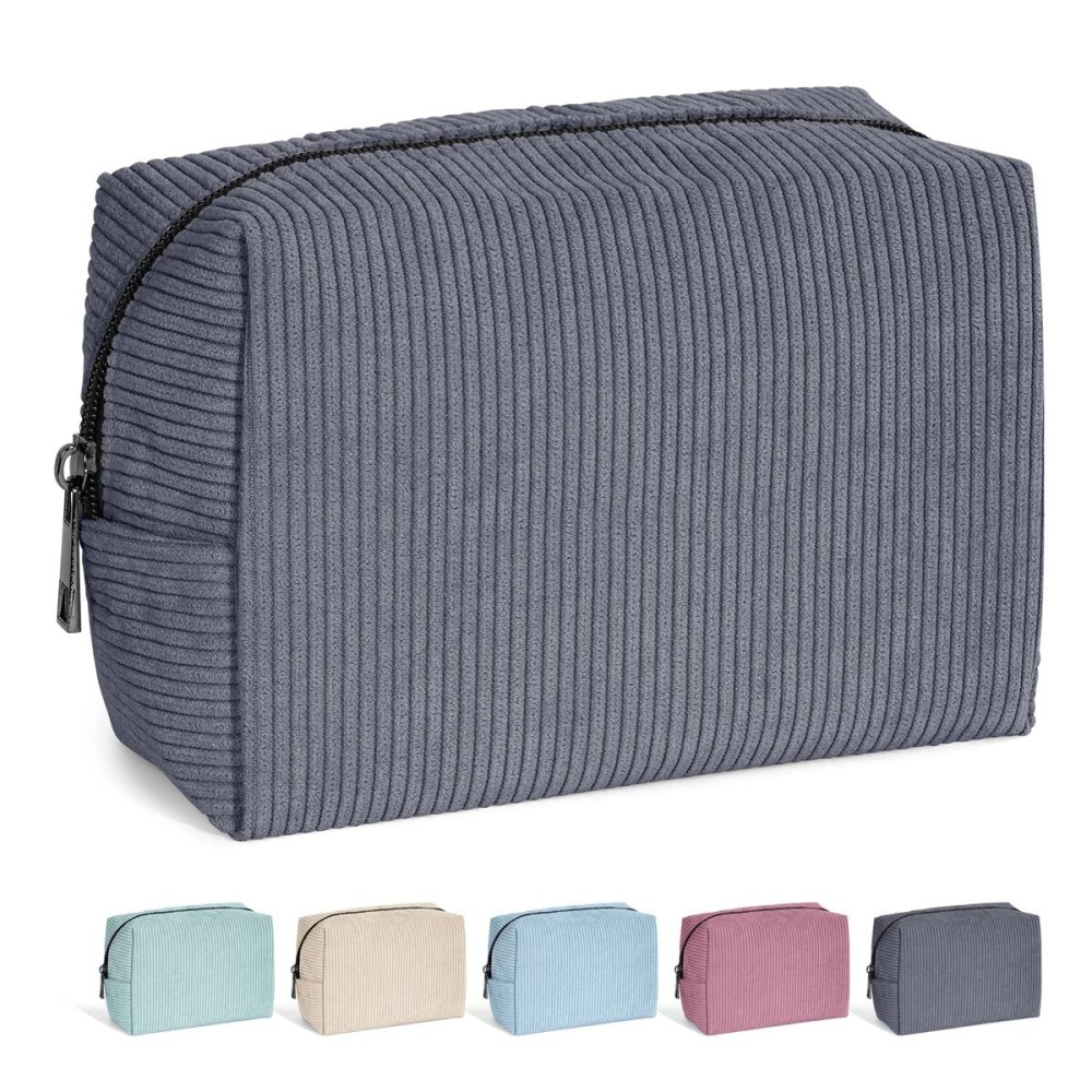 MAANGE Small Makeup Bag For Purse, Travel Cosmetic Bag Makeup Pouch Corduroy Portable Versatile Zipper Pouch For Women(GRAY)