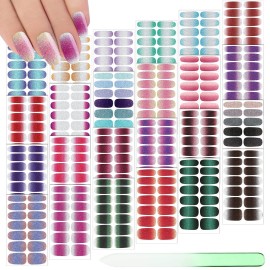 Maitys 336 Pieces 24 Sheets Full Wrap Nail Polish Strips Stickers Self Adhesive Gel Nail Strips Art Decals with File for Women DIY Decorations(Shiny Style)