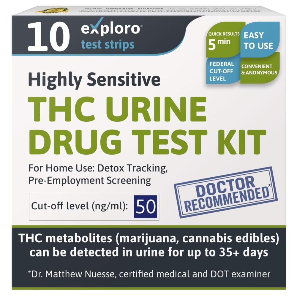 Exploro Highly Sensitive at Home Marijuana Drug Test Kit, THC Drug Test Kit Marijuana/Weed, THC Drug Test Urine, Easy Home Drug Test Marijuana/Home Marijuana Tests, THC Test Strips, THC Tests for Home