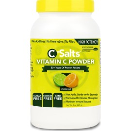 C-Salts Vitamin C Powder Supplement - 100% Pure High Dose Buffered Vitamin C Powder for Immune Support - Organic, Sugar-Free, Vegan, Non-GMO, Stomach-Friendly, Lemon Lime 8oz