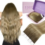 Fshine Tape in Hair Extensions 12 Inch Balayage Chestnut Brown to Caramel and Platinum Blonde Human Ombre Short 30 Grams 20pcs