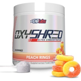 EHP Labs OxyShred Pre Workout Powder - Preworkout Powder with L Glutamine & Acetyl L Carnitine, Energy Boost Drink - Peach Candy Rings, 60 Servings
