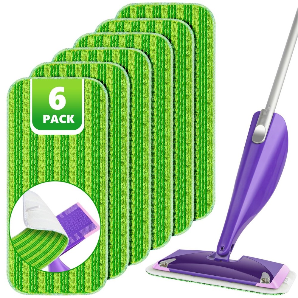 Reusable Mop Pads Compatible with Swiffer Wet Jet, Wet Jet Pads Refills for Swiffer Mop, Microfiber Replacement Pads for Hardwood Floor Cleaning, Dry Wet Mopping Cloths for 12 Wet Jet Refill, 6 Pack