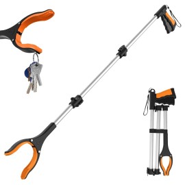 43 Extra Long Grabber Tool, Foldable Grabbers for Elderly Grab It Reaching Tool with Rotating Jaw +Magnets, 4 Wide Claw Opening Reacher Grabber Pickup Tool, Grabber Reacher Tool Heavy Duty