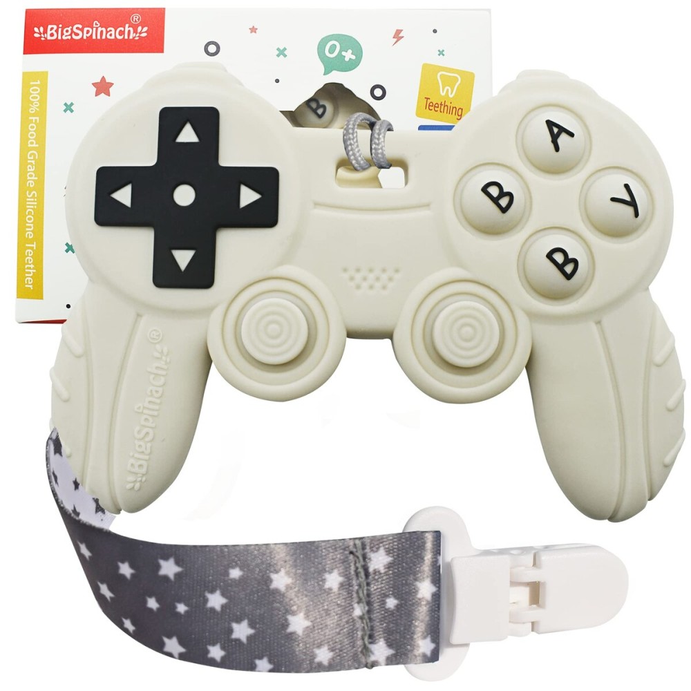 Cool Remote Game Control Teething Toy for Babies 0-6 6-12 Months,Game Controller Teether for Gamer Parents,Baby\'s First Valentines Day Gifts,Silicone Remote Chew ToysWhite