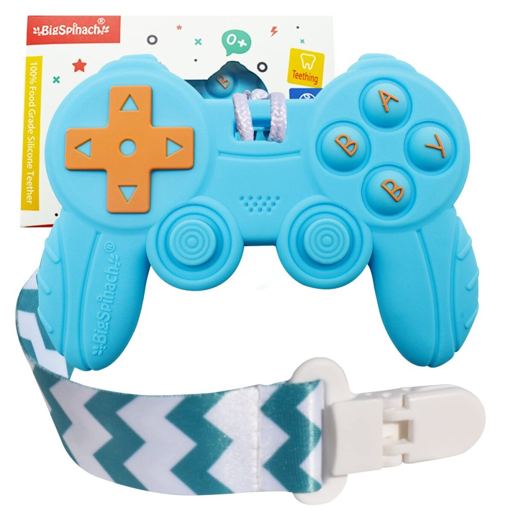 Cool Remote Game Control Teething Toy for Babies 0-6 6-12 Months,Game Controller Teether for Gamer Parents,Baby\'s First Valentines Day Gifts,Silicone Remote Chew ToysBlue