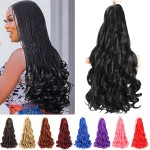 French Curly Braiding Hair 24 Inch 8 Packs - Pre Stretched Bouncy Braiding Hair- Loose Wavy Synthetic Hair Extensions for Black Women (24 inch 8 packs, 1B)