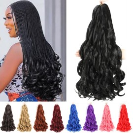French Curly Braiding Hair 24 Inch 8 Packs - Pre Stretched Bouncy Braiding Hair- Loose Wavy Synthetic Hair Extensions for Black Women (24 inch 8 packs, 1B)