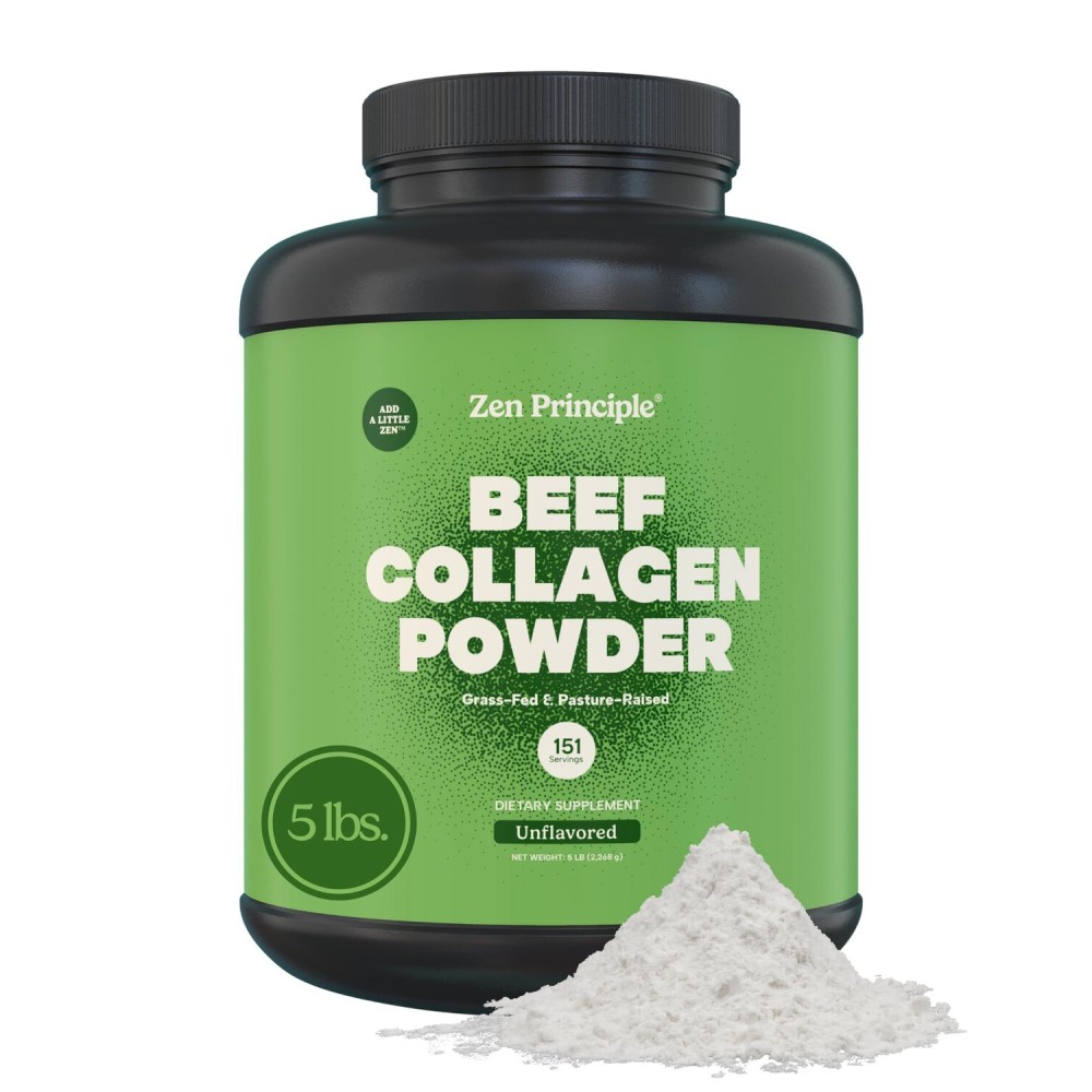 Zen Principle Grass-Fed Agglomerated Collagen Peptides 5 lb. Anti-Aging Hydrolyzed Protein Powder for Healthy Hair, Skin & Joints. Paleo and Keto Friendly, GMO and Gluten Free, Pasture-Raised Bovine.