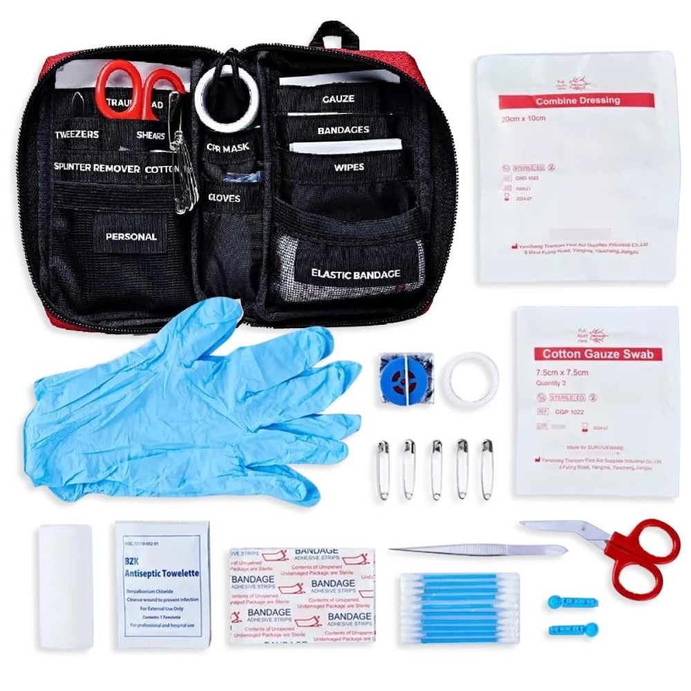 Surviveware 51 Pcs Comprehensive Premium Survival First Aid Kit - Medical Emergency Kit for Travel Camping Gear, Home Essentials & Outdoor Emergencies - HSA & FSA Eligible Survival Kit