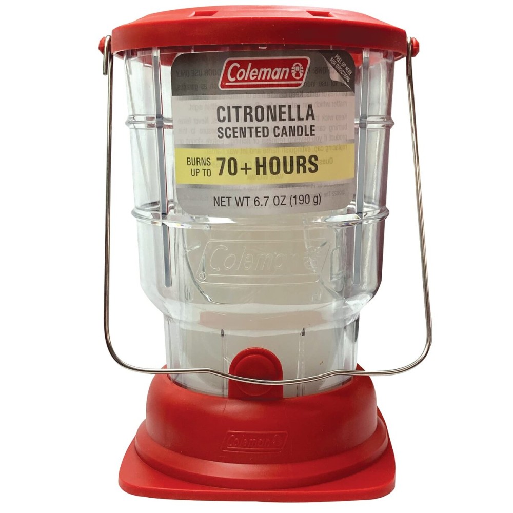 Coleman 70+ Hour Citronella Candle Outdoor Lantern, Classic Design with Easy Carry and Hang Handle, Extended Burn Time for Camping, Picnics, and Patio Ambiance, 6.7 oz, Red