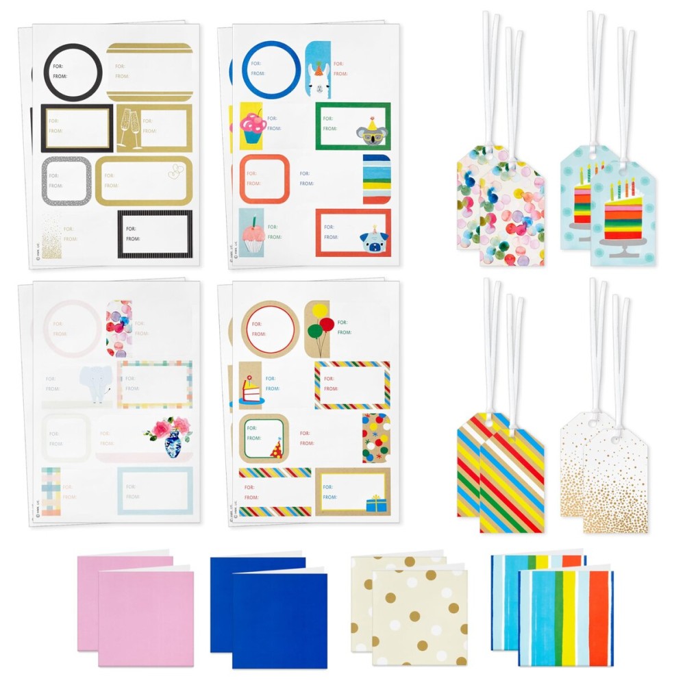 Hallmark Gift Tags and Stickers (64 Stickers, 8 Tags, 8 Mini Notecards) for Valentines Day, Birthdays, Weddings, Graduations, Bridal Showers