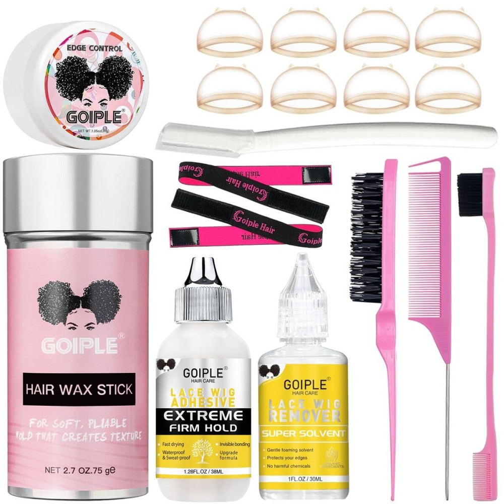 Wig Glue for Lace Front Wigs - Lace Adhsive for Hair Wigs Strong Hold Transparent Lace Adhesive HD Wig Cap for Hair Wigs Replacement Wig Glue for Lace Front Wigs No Residue No Flake Remover Hair Comb