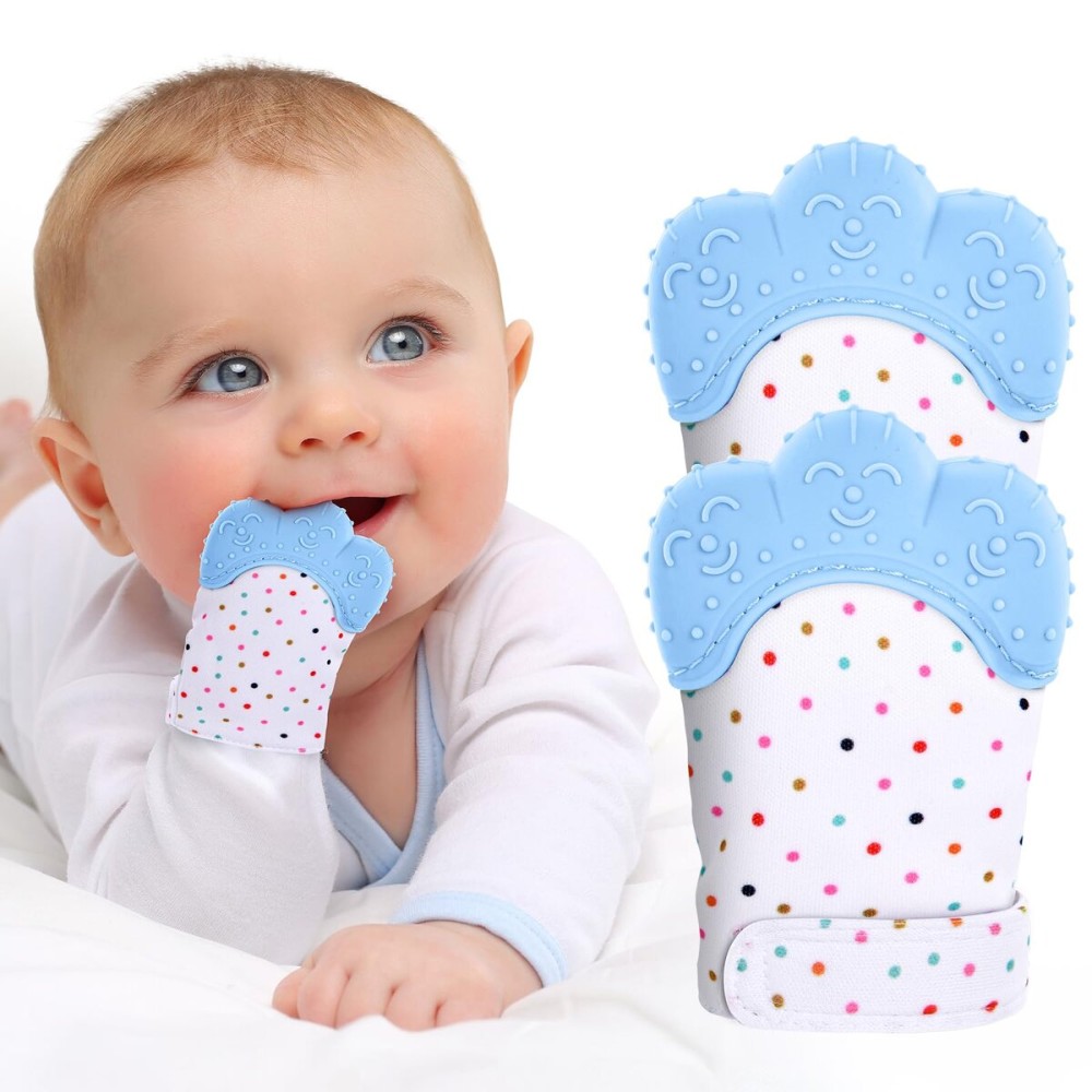 2Pack Silicone Teething Mitt, Soothing Infant Teething Mitten Pain Relief, Prevent Scratches Glove, Safe Silicone Teething Toys for 0-12 Months