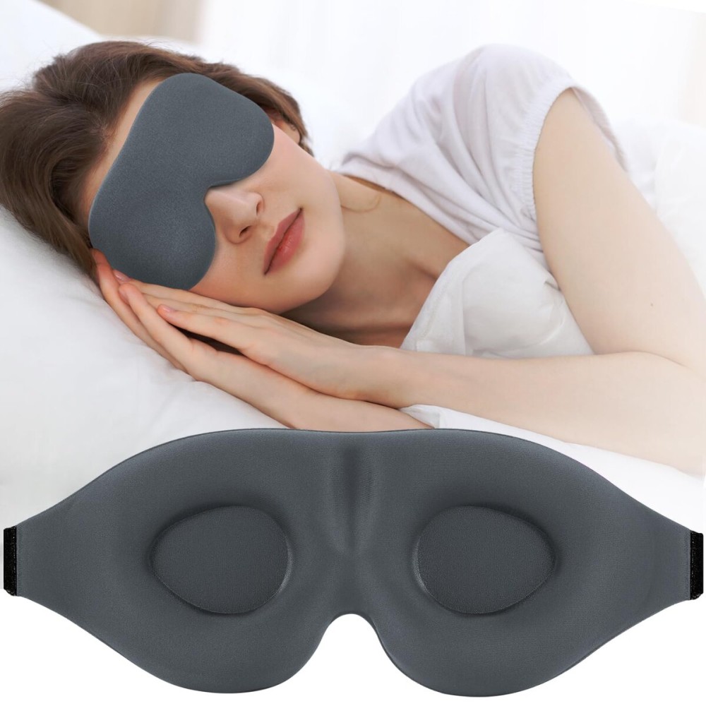 ZGGCD Sleep Mask for Side Sleeper, Light Blocking Sleeping Eye Mask for Women Men, 3D Contoured Cup Night Blindfold, Luxury Eye Cover Eyeshade with Adjustable Strap for Travel, Nap, Grey