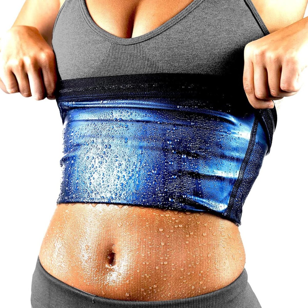 BODYSUNER Waist Trainer for Women Lower Belly Fat Sweet Sauna Suit Sweat Waist Trimmer Slimmer Plus Size Workout Gym Exercise Wraps Deep Blue,XXL/3XL
