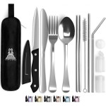 Taplord Portable Travel Silverware Set With Case, Includes 10 Pcs of Travel Utensils With Case, Stainless Steel Flatware Set For Camping, Lightweight (Silver)