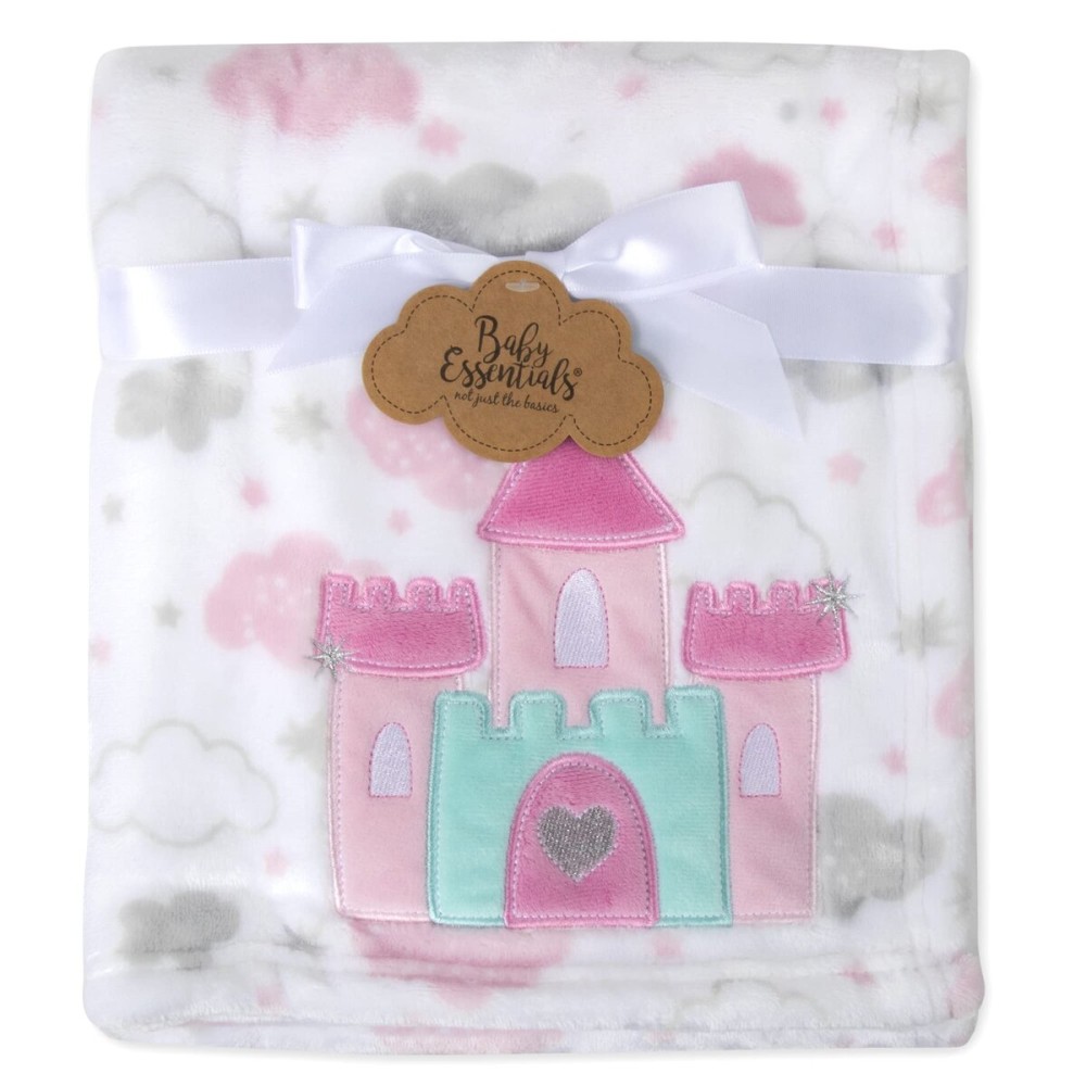 Plush Fleece Throw and Receiving Baby Blankets for Boys and Girls 30x36 (Castle & Clouds)