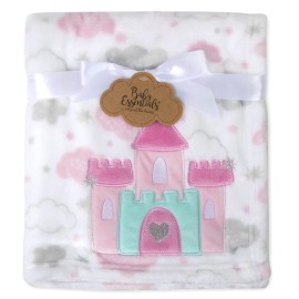 Plush Fleece Throw and Receiving Baby Blankets for Boys and Girls 30x36 (Castle & Clouds)