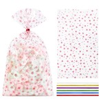 COQOFA 100 Pcs 7X12 Cello Cellophane Gift Treat Bags Party Favor bags Clear Candy Cookie Bags Plastic Poly Goodie Storage Bags with Twist Ties for Wedding Birthday Party Valentines Day Supplies Rose