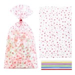 COQOFA 100 Pcs 5X11 Rose Gold Star Wedding Gift Wrap Cello Cellophane Treat Bags Party Favor bags Clear Candy Cookie Bags Plastic Poly Goodie Storage Bags with Twist Ties for Baby Shower Birthday Bride shower Party Supplies