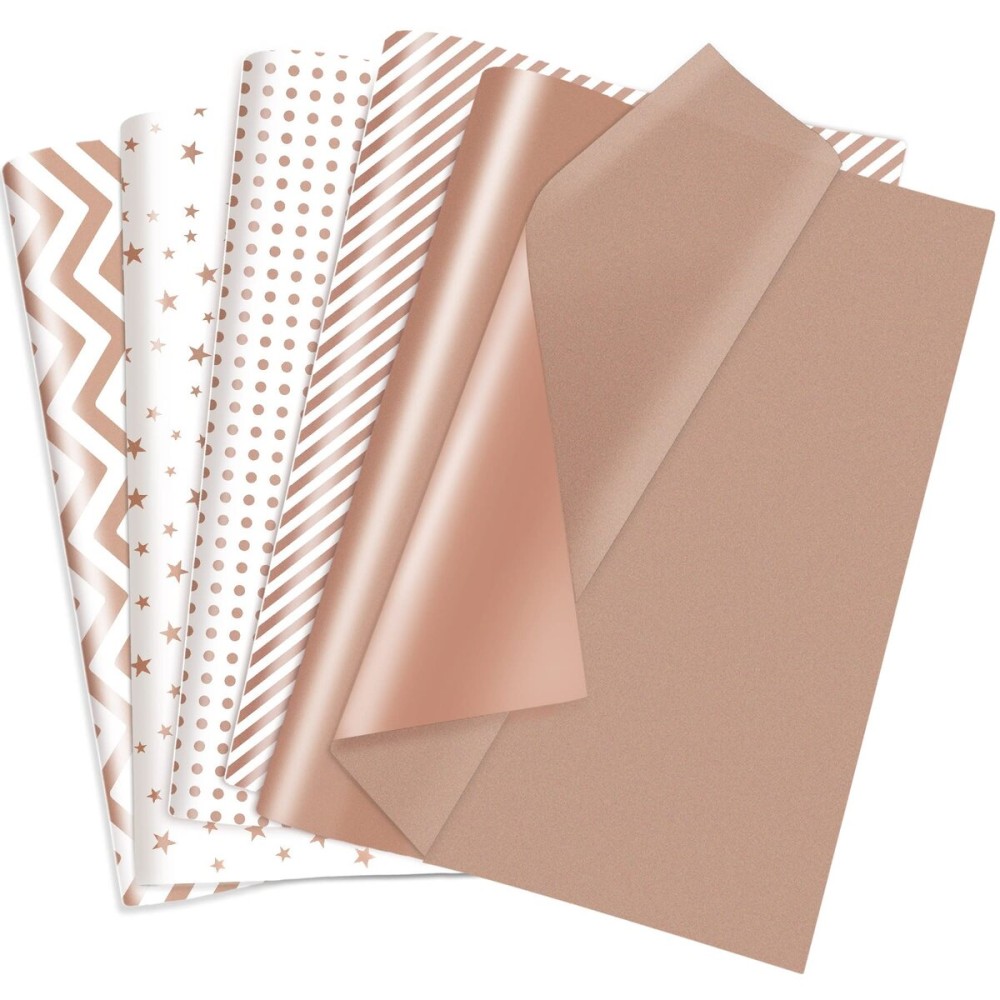 Larcenciel 50 Pieces Rose Gold Tissue Paper 20x28inch, Metallic Gift Tissue Paper for Gift Bags, Gift Wrapping & Packaging for Birthday Party Favor Decor DIY Fringes Shredded Fill Confetti