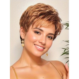 TISHINING Short Orange Red Mixed Blonde Highlight Pixie Cut Wigs for White Women Natural Wavy Synthetic Short Hair Wig with Bangs Natural Looking Layered Pixie Red Wigs for Women