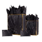 ysmile Marble Black Gift Paper Bag with Tissue Paper for Men Birthday Favor Bag 2 Pack (Medium and Large)