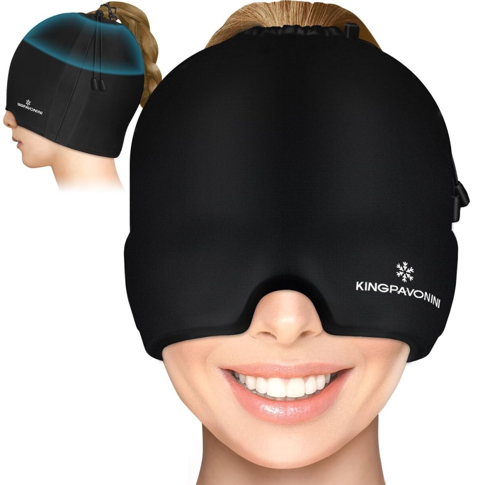 Gel Ice Migraine Headache Relief Cap, Adjustable Headache Cap Migraine with Drawstring Fits All Heads, Cold Compression Migraine Relief Cap for Tension, Stress, Sinus, Puffy Eyes, Hot/Cold Therapy
