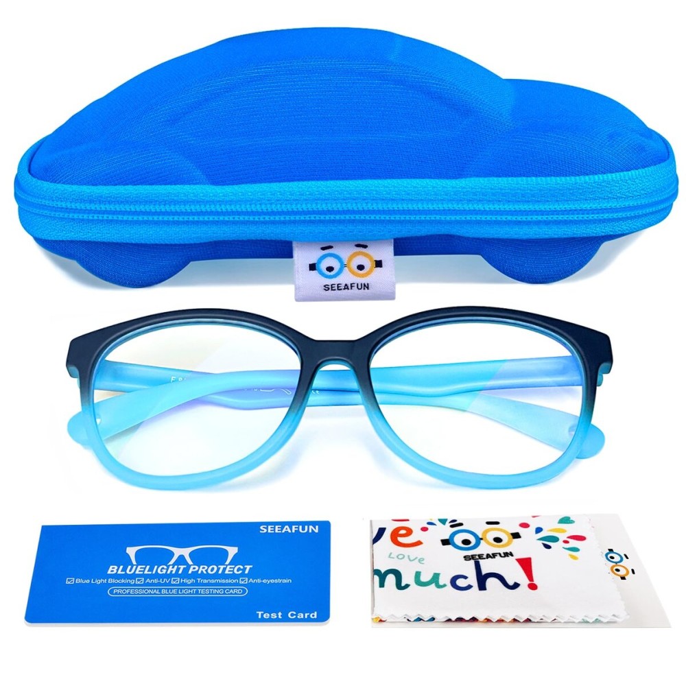 SEEAFUN Blue Light Glasses for Kids Girls Boys with Cute Car Case, UV400 Protection, Anti Blue Ray Age3-12