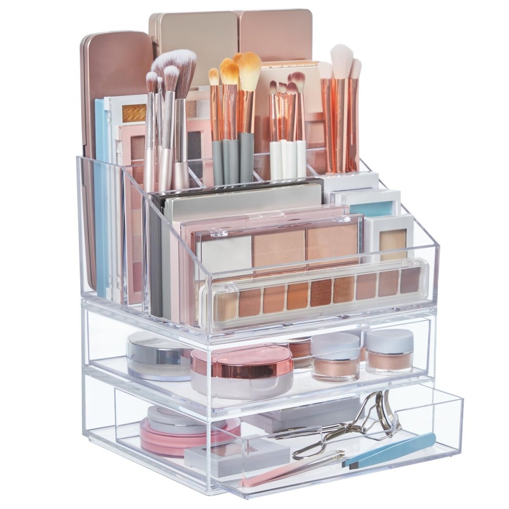 STORi Chloe Stackable Makeup Holder & Drawer Organizer Set, Clear, BPA-Free Plastic, Made in USA, Organize Brushes, Cosmetics & Beauty Essentials