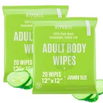 HyperGo XL Body Wipes for Women & Men - 12 x12 Rinse-Free Full Body Cleansing Wipes 2-20 Count Packs - Cucumber | Biodegradable, Hypoallergenic, Aloe-Infused | Gym, Festival, Camping Essentials