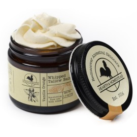 Hearth and Homestead: Handmade Whipped Tallow Balm (Vanilla Orange) - Organic Body Butter with Infused Olive Oil, for Eczema, Rosacea, Baby - 1.3 oz