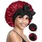 BONNET QUEEN Silk Bonnet for Sleeping Satin Bonnet with Tie Hair Wrap Double Layer Sleep Cap for Women Curly Hair, Black Red
